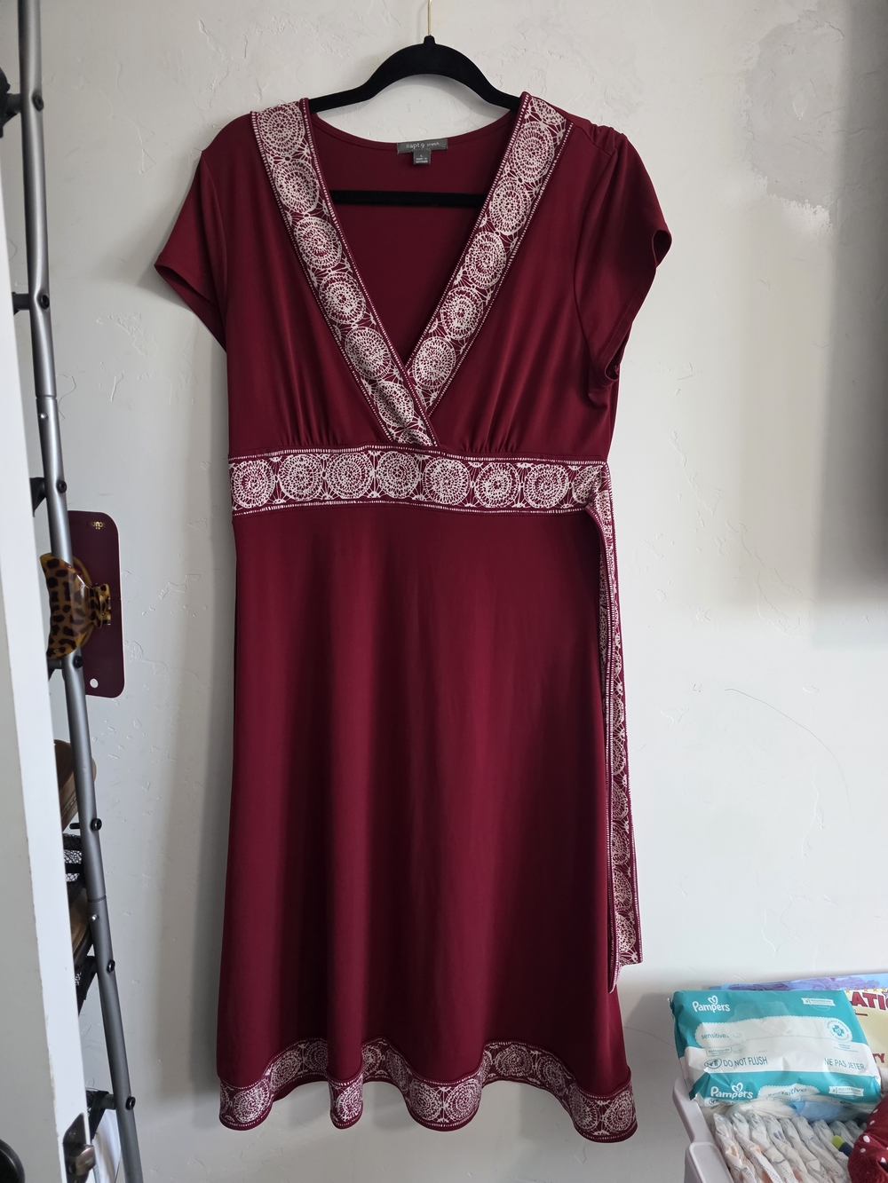 Apt. 9 Burgundy V-Neck Dress with White Trim